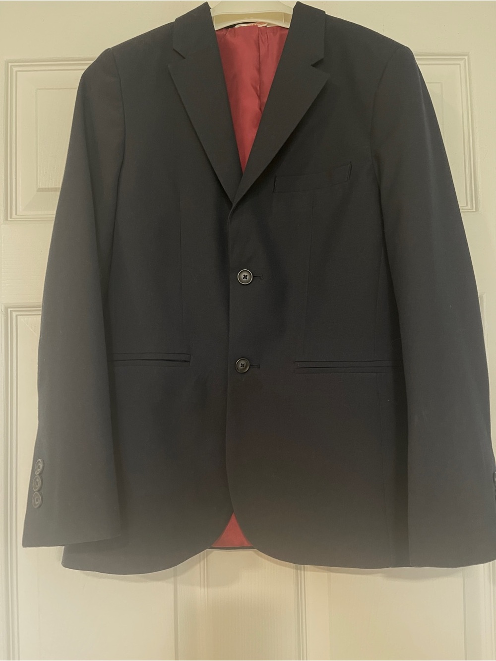 Boy’s Navy Suit Blazer with Maroon Lining - Classic Single-Breasted